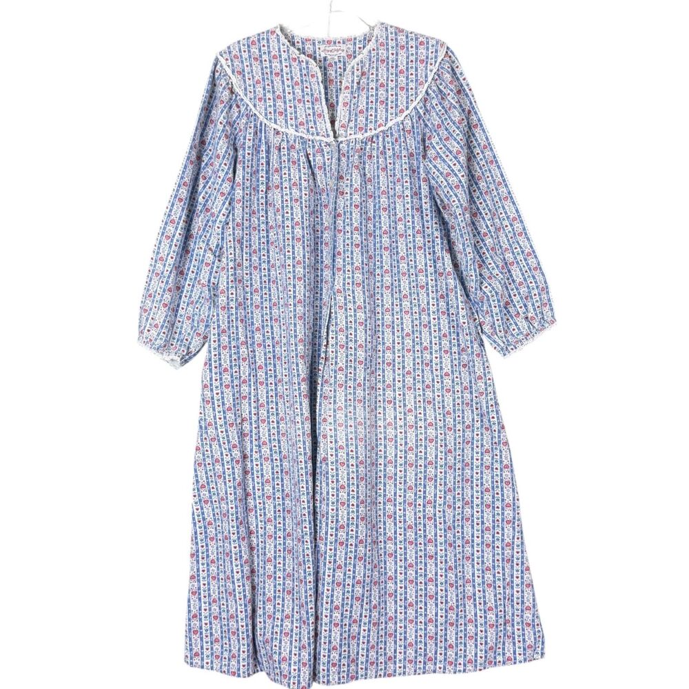 Lanz Of Salzburg Nightgown Sz M Flannel Floral Hearts Grandmacore Pockets